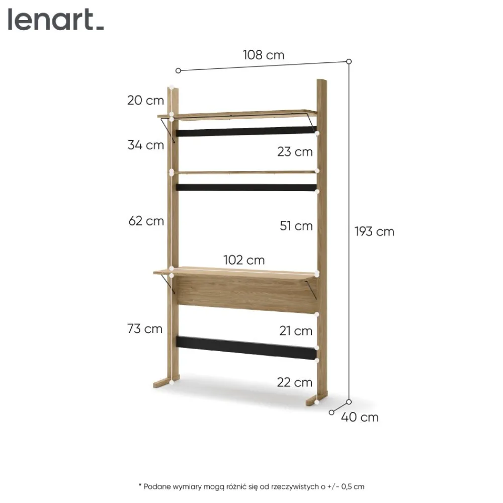 Dzieci Lenart Szafki I Regały Do Biura|Biurka Do Biura*Wysoki regał z biurkiem OLLIE OL-04 dąb olejowany+ czarny