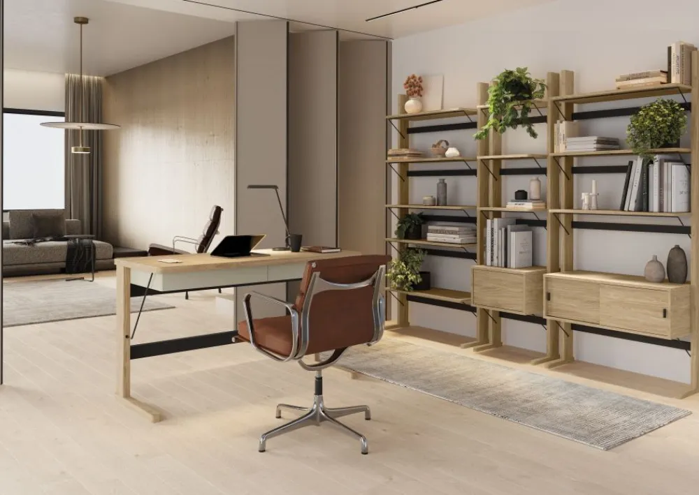 Dzieci Lenart Szafki I Regały Do Biura|Biurka Do Biura*Wysoki regał z biurkiem OLLIE OL-04 dąb olejowany+ czarny