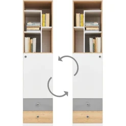 Dzieci Meblar Szafki I Regały Do Pokoju Młodzieżowego|Szafki I Regały Do Pokoju Dziecięcego*Wysoki słupek regał z półkami i szufladami do pokoju PIXEL PX5 L/P biały,szary,dąb biszkoptowy