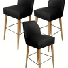 ArteHome Taborety I Hokery*Zestaw 3 krzeseł barowych Asprey tapicerowanych czarnym welurem 43/53/101 cm